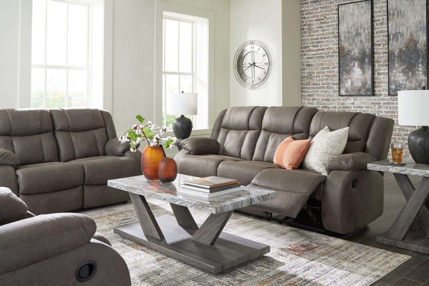 First Base Reclining Sofa In Gunmetal 6880488