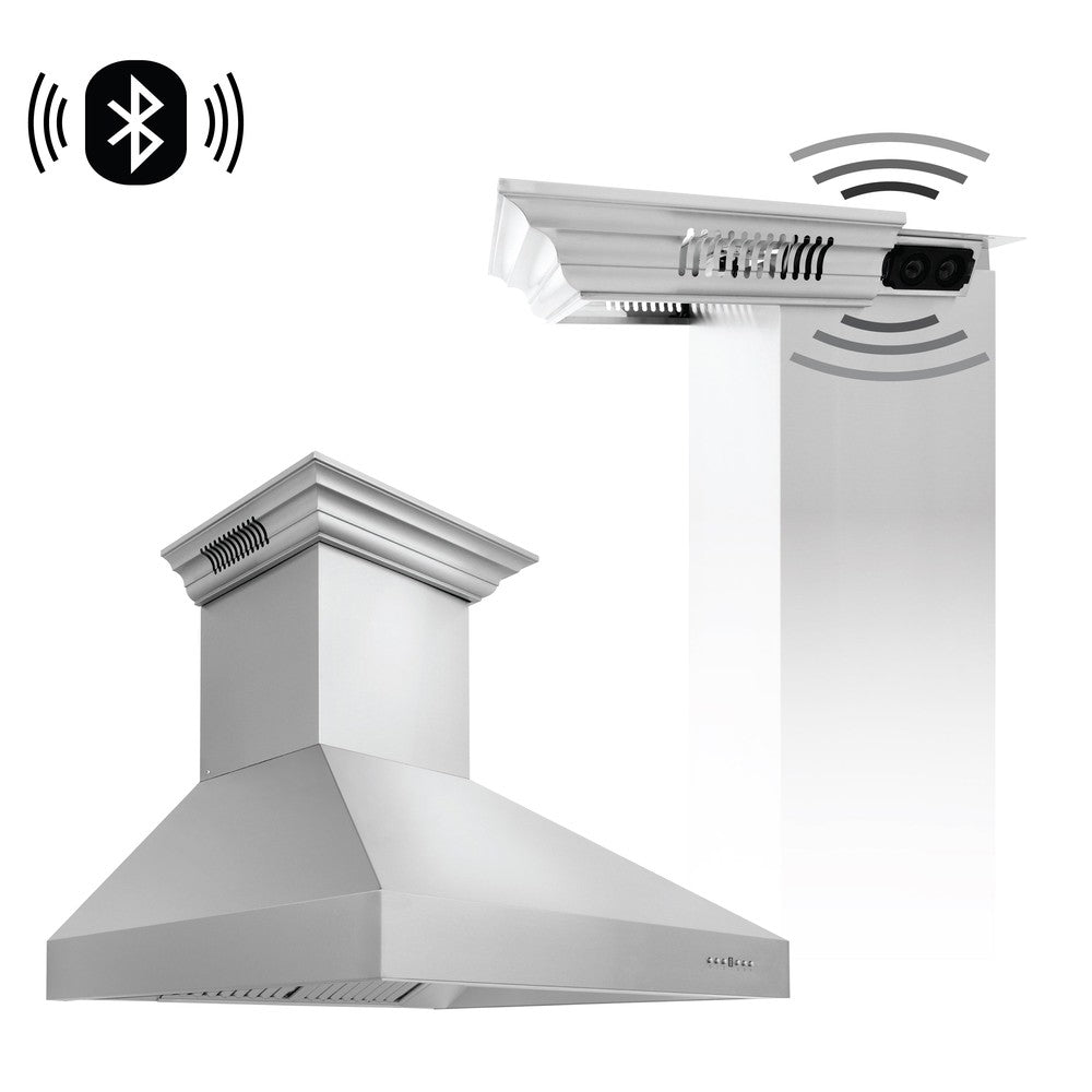 48 In. Crownsound™ Ducted Vent Professional Wall Mount Range Hood In Stainless Steel With Built-in Bluetooth Speakers 697CRNBT48