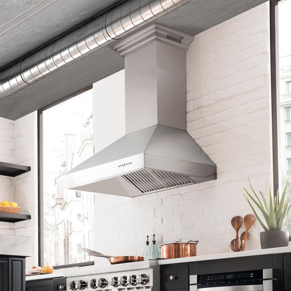 54 In. Crownsound™ Ducted Vent Professional Wall Mount Range Hood In Stainless Steel With Built-in Bluetooth Speakers 697CRNBT54