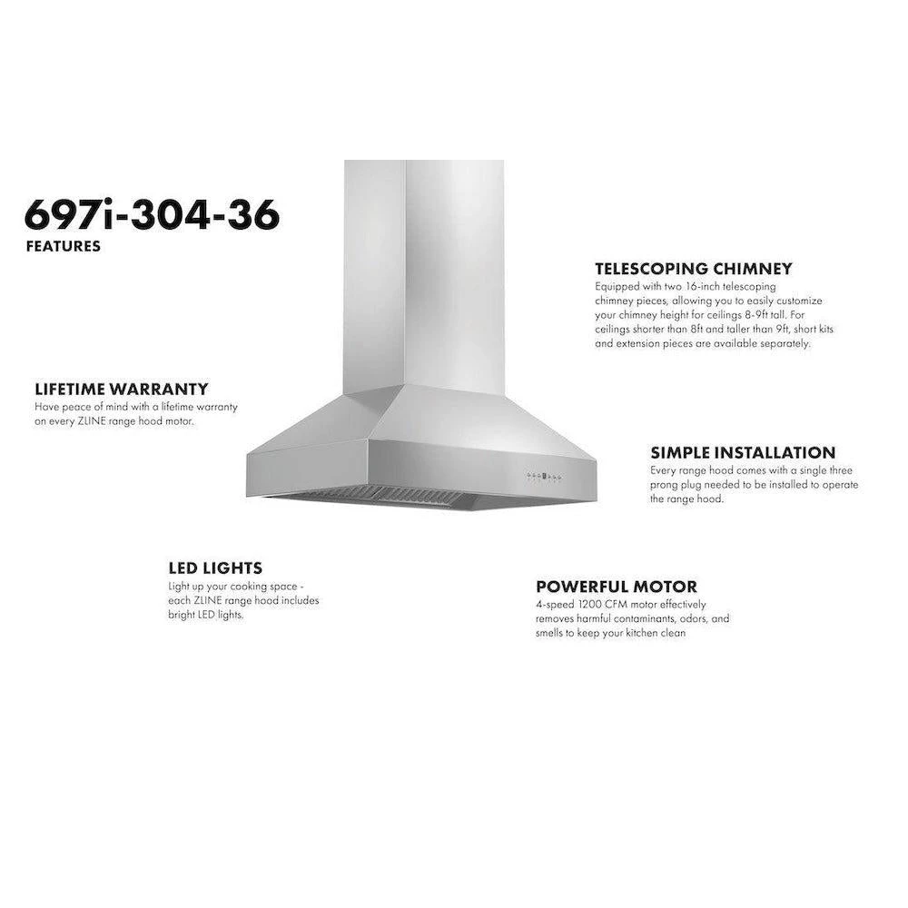 36 in. Ducted Island Mount Range Hood 697I30436