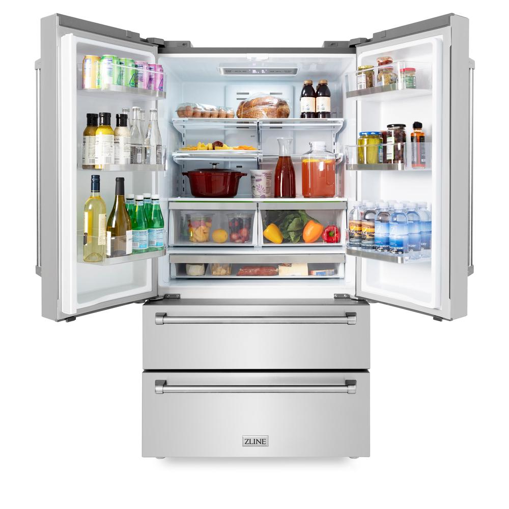 Kitchen Package with Refrigeration, 48" Stainless Steel Dual Fuel Range, 48" Range Hood, Microwave Drawer, 24" Tall Tub Dishwasher and Beverage Fridge 6KPRRARH48MWDWVRBV