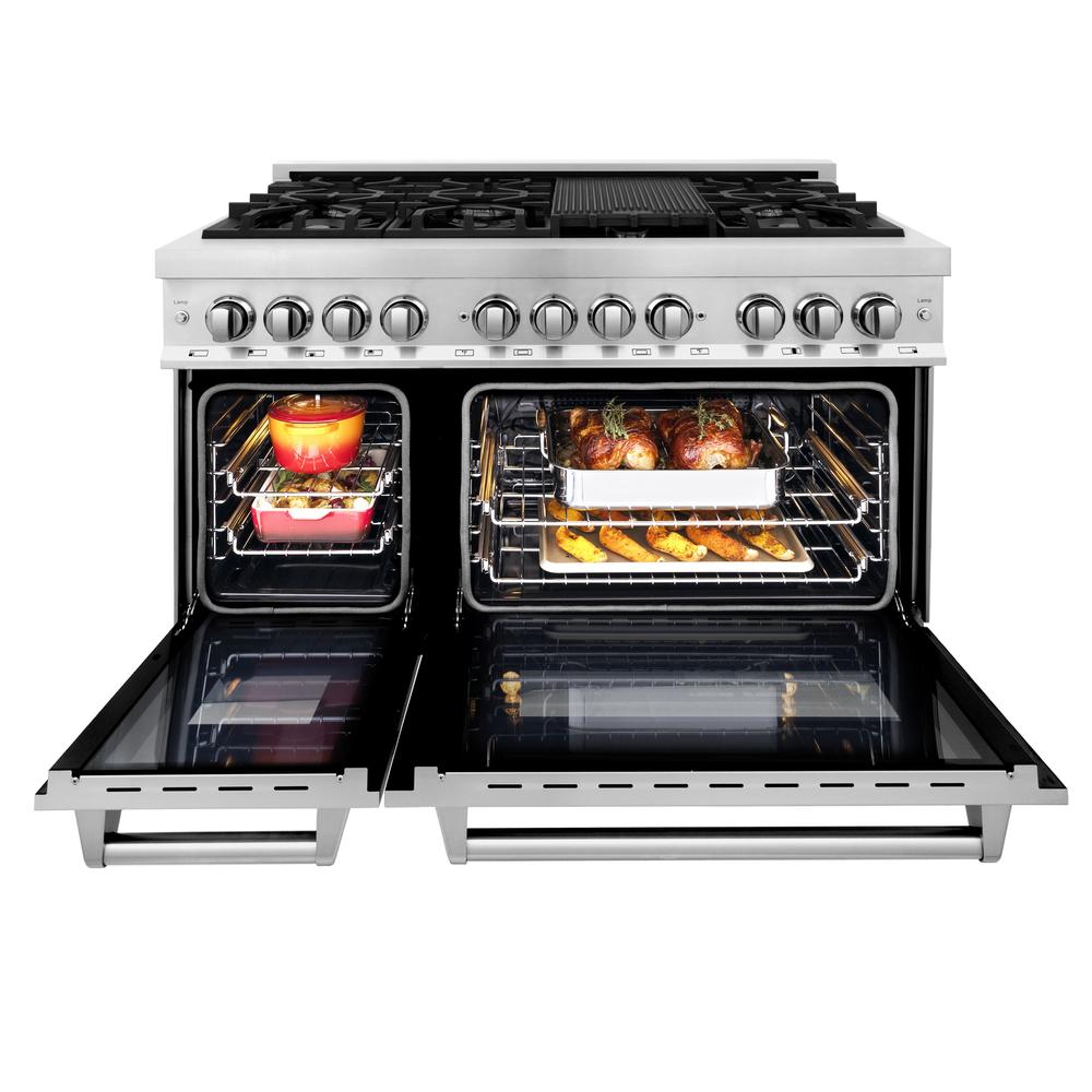 Kitchen Package with Refrigeration, 48" Stainless Steel Dual Fuel Range, 48" Range Hood, Microwave Drawer, 24" Tall Tub Dishwasher and Beverage Fridge 6KPRRARH48MWDWVRBV
