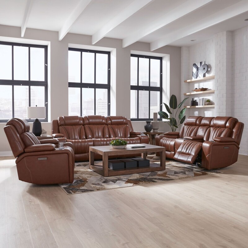 Caswell Sofa w/ Loveseat & Recliner 7020CNUPHSOLOREC