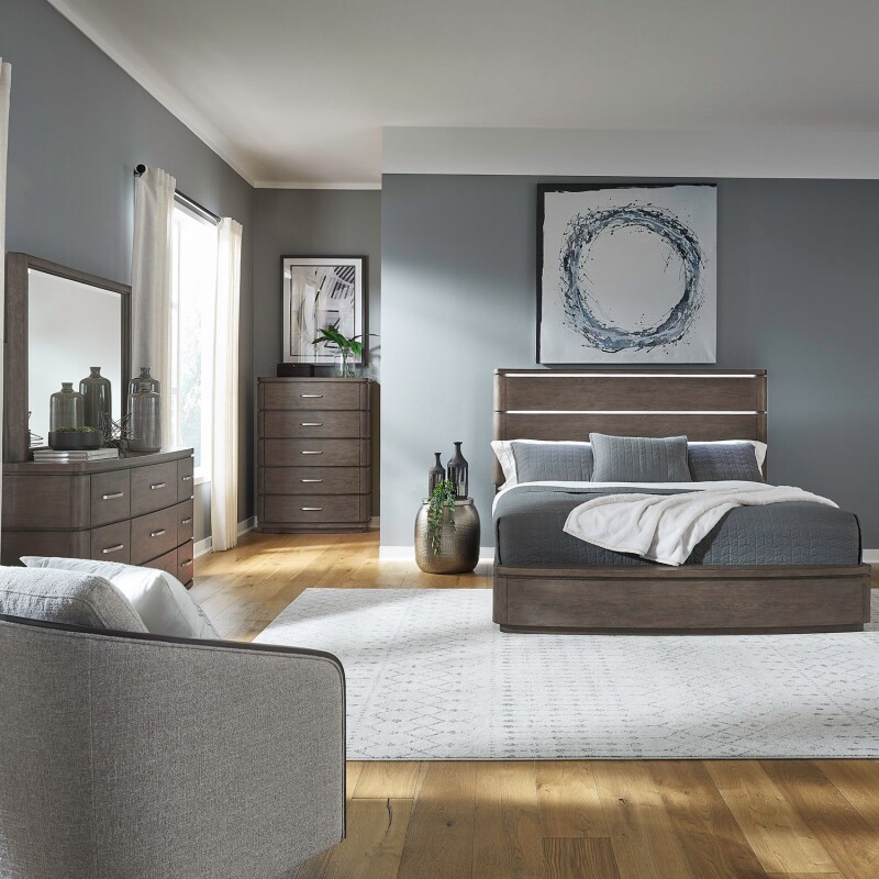 Cascade Falls Queen Panel Bed, Dresser & Mirror, Chest 732BRQPBDMC