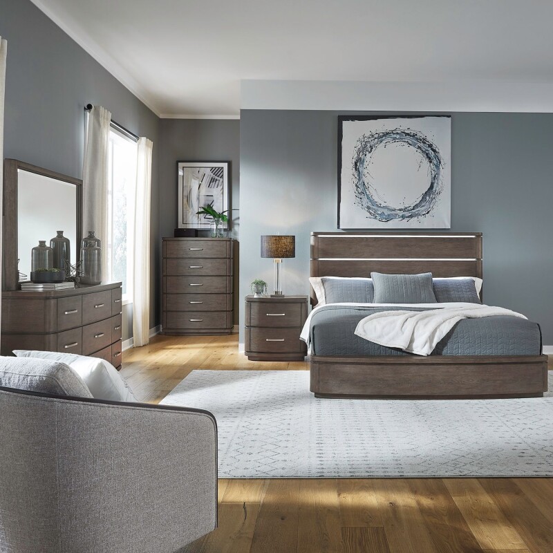 Cascade Falls Queen Panel Bed, Dresser & Mirror, Chest, Night Stand 732BRQPBDMCN