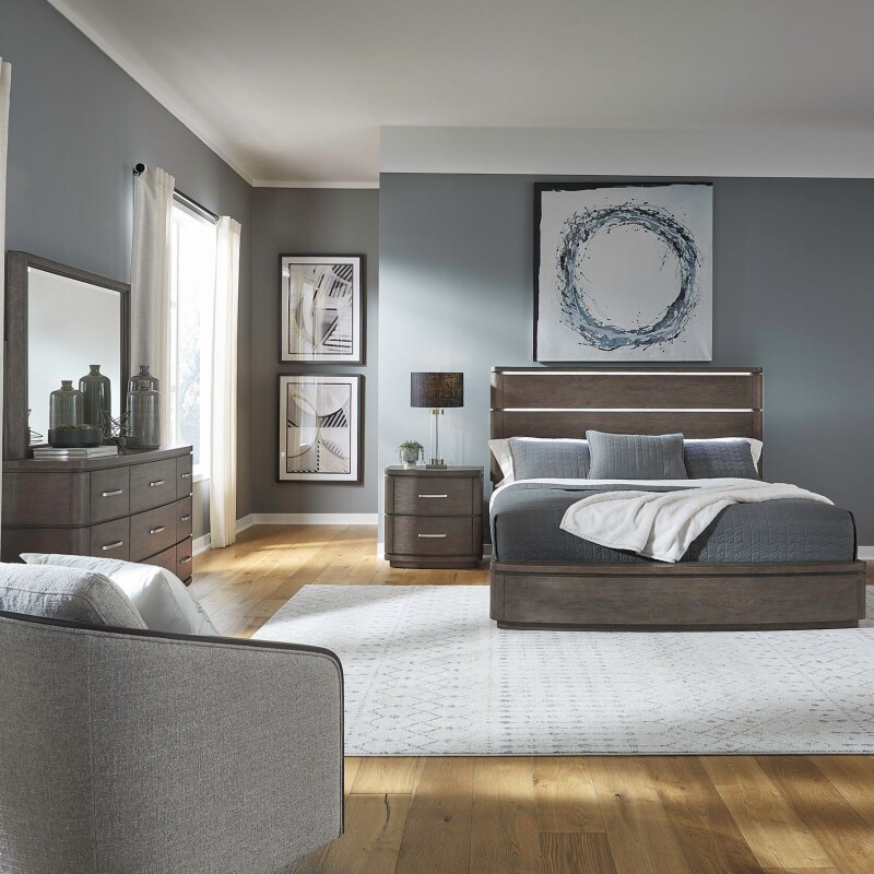 Cascade Falls Queen Panel Bed, Dresser & Mirror, Night Stand 732BRQPBDMN