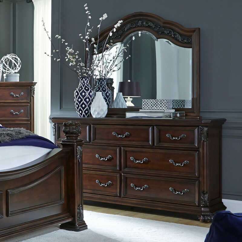 Messina Estates King Poster Bed, Dresser & Mirror, Night Stand 737BRKPSDMN