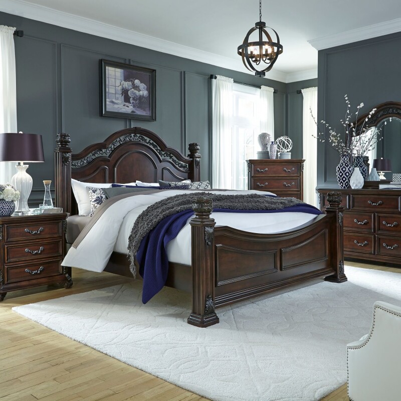 Messina Estates Queen Poster Bed, Dresser & Mirror, Chest, Night Stand 737BRQPSDMCN