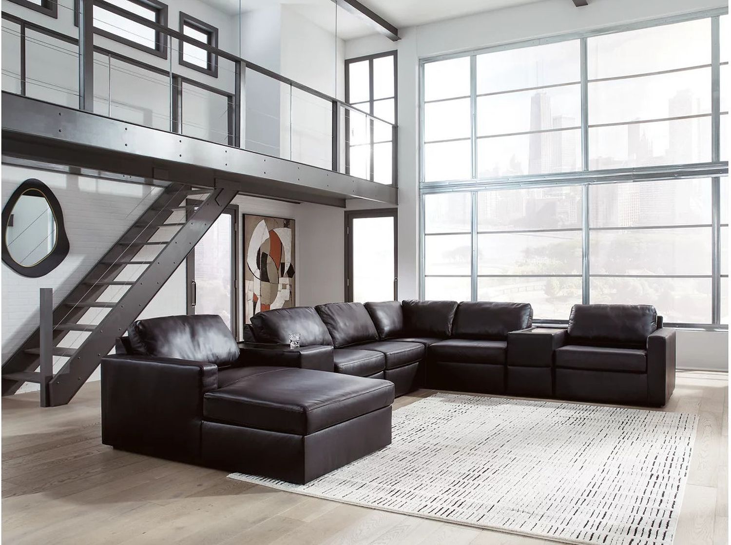 ModMax II 8-Piece LAF Sectional with Chaise and Storage Consoles In Black 74305S43