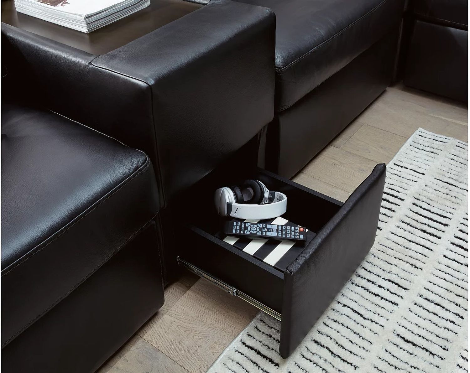 ModMax II 8-Piece LAF Sectional with Chaise and Storage Consoles In Black 74305S43