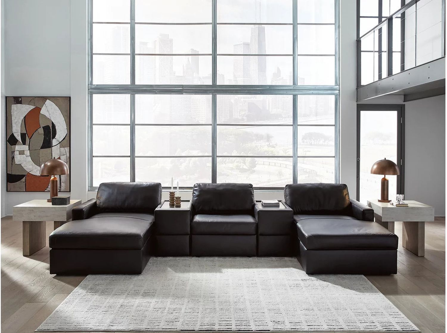 ModMax II 5-Piece Double Chaise Sectional with Storage Consoles In Black 74305S44
