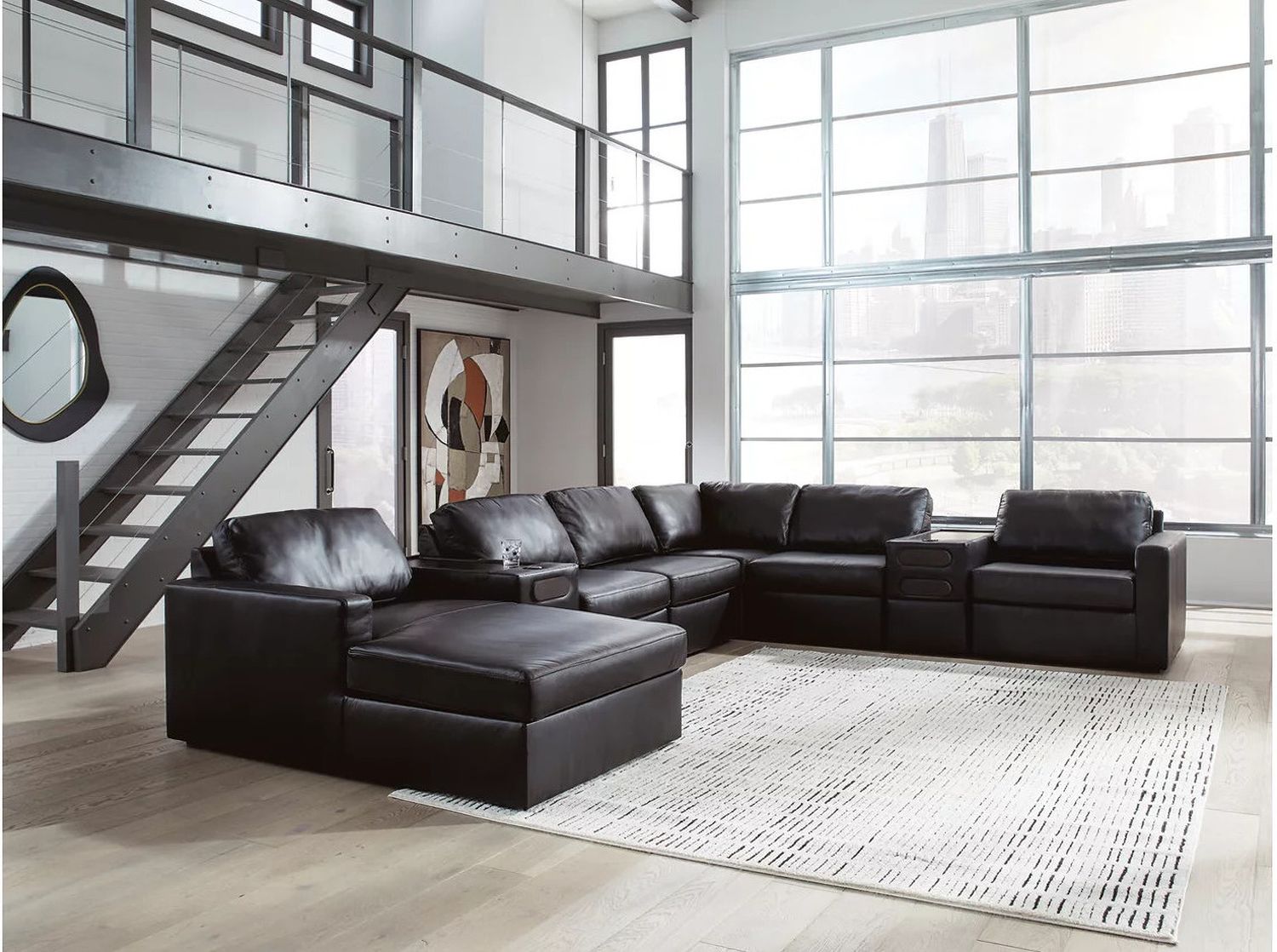 ModMax II 8-Piece LAF Sectional with Chaise and Audio Consoles In Black 74305S47