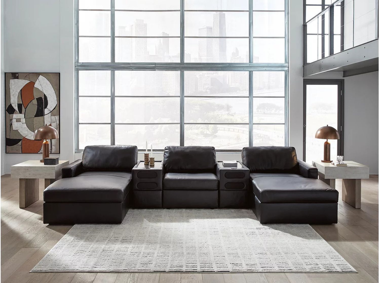 ModMax II 5-Piece Double Chaise Sectional with Audio Consoles In Black 74305S49