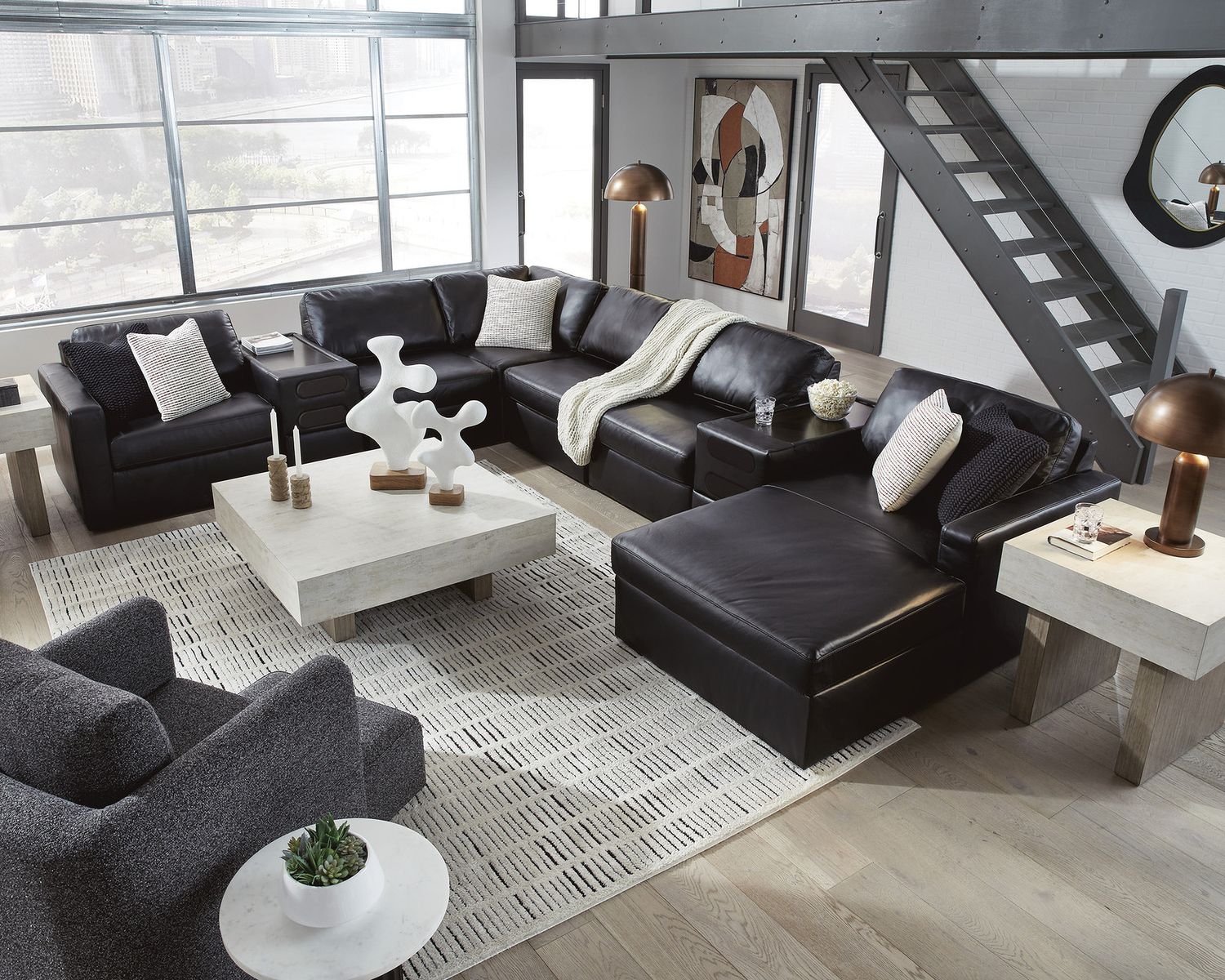 ModMax II 5-Piece Double Chaise Sectional with Audio Consoles In Black 74305S49