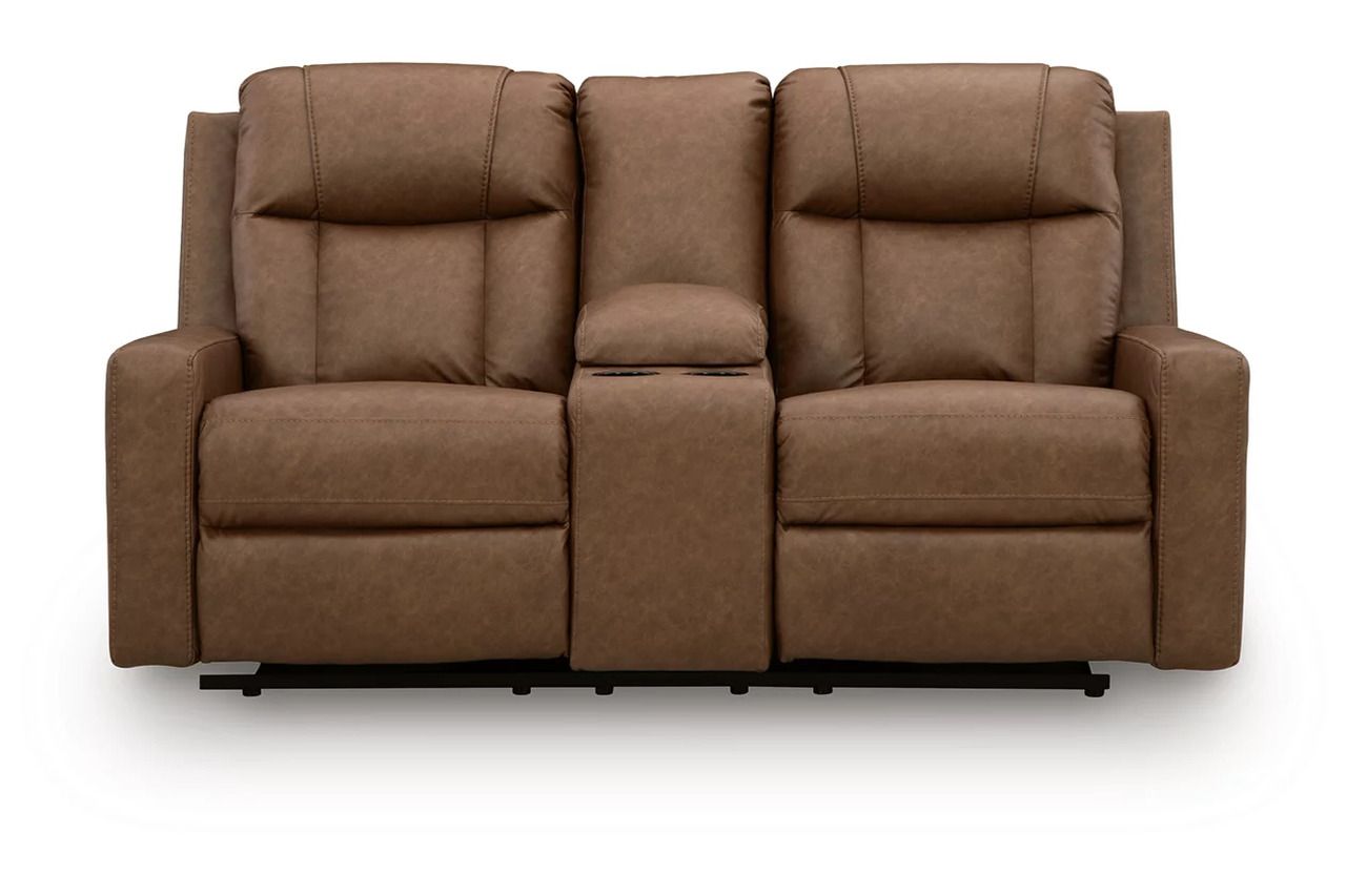 Mackmenville Reclining Loveseat with Console In Caramel 7471494