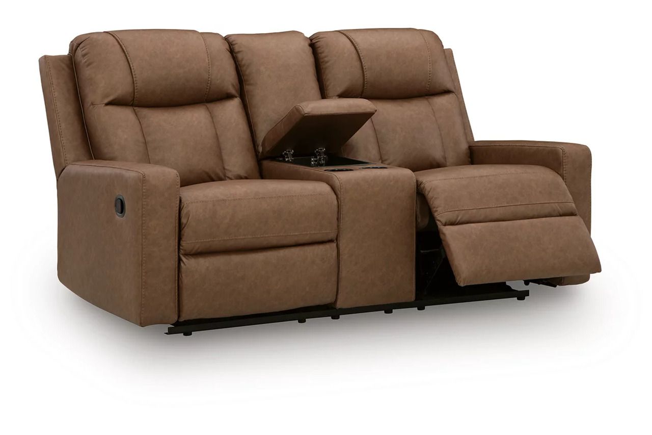 Mackmenville Reclining Loveseat with Console In Caramel 7471494