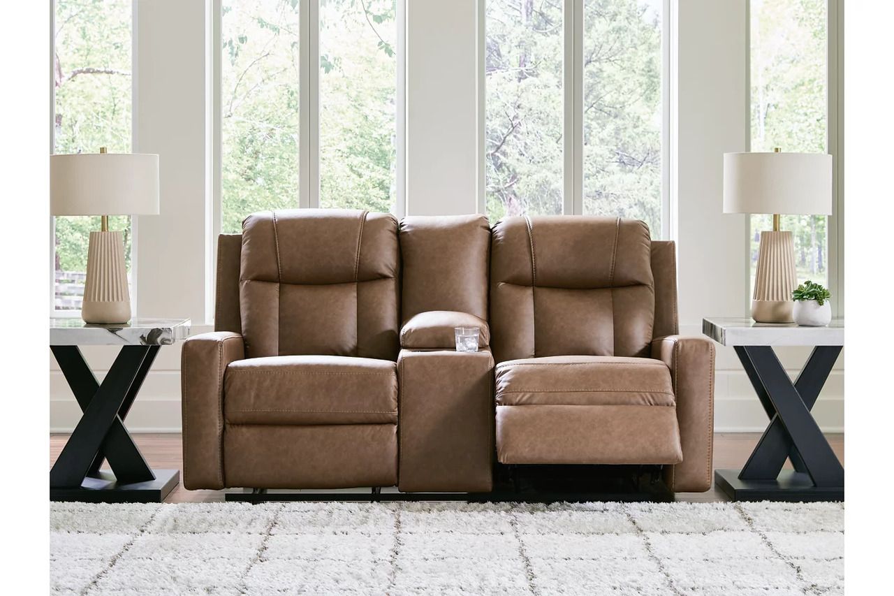Mackmenville Reclining Loveseat with Console In Caramel 7471494