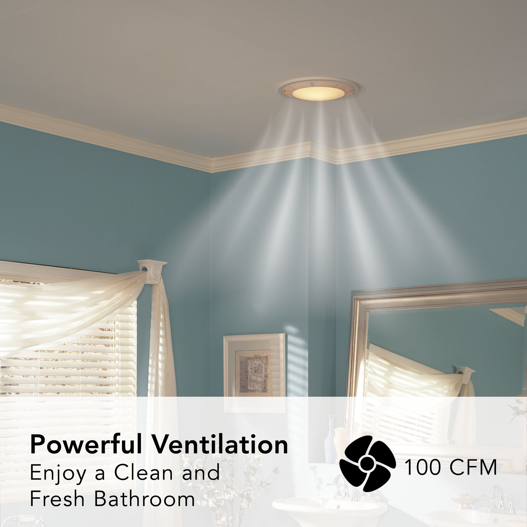 Ventilation Fan w/ Light and Night Light, Round with Glass Lens, 100 CFM 750