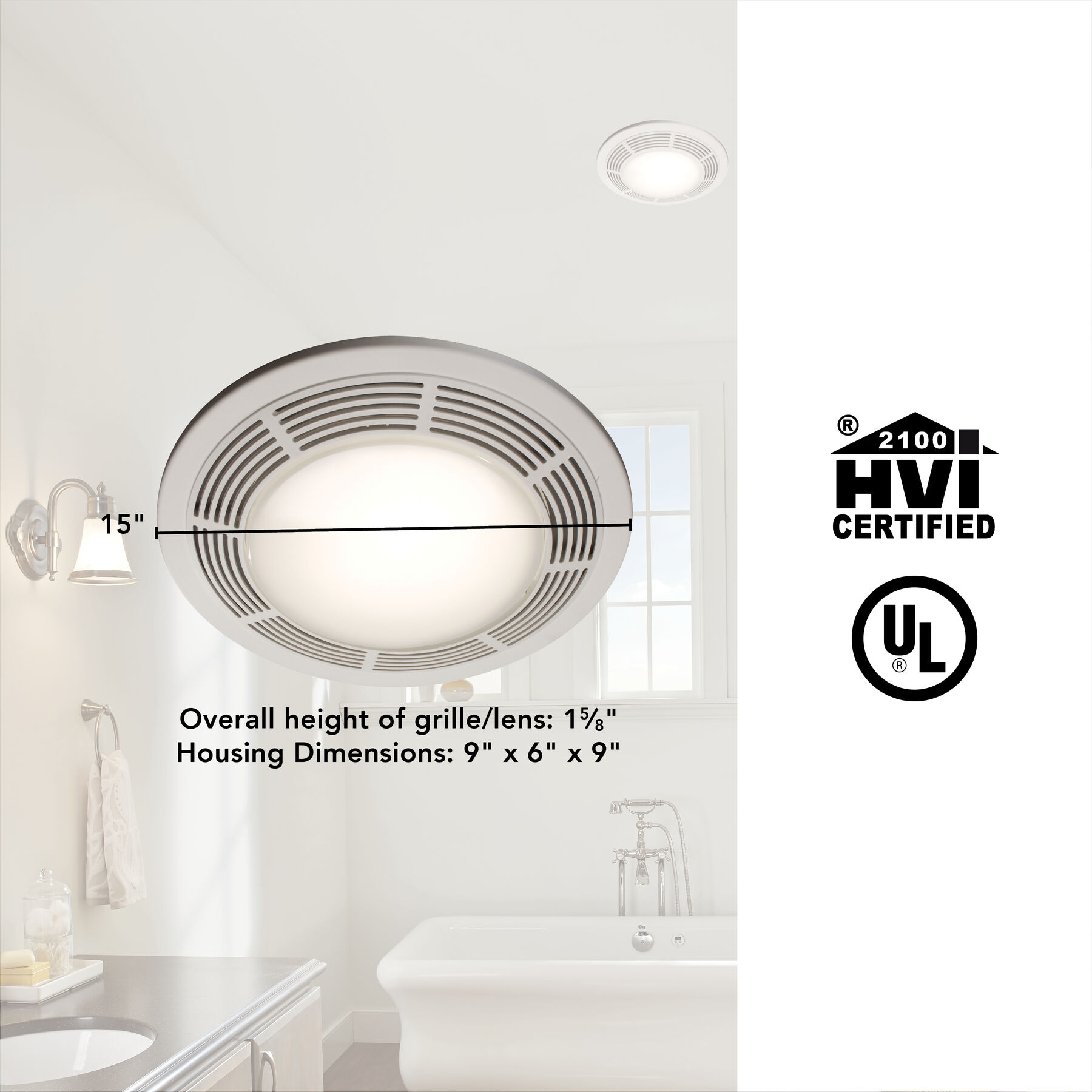 Ventilation Fan w/ Light and Night Light, Round with Glass Lens, 100 CFM 750