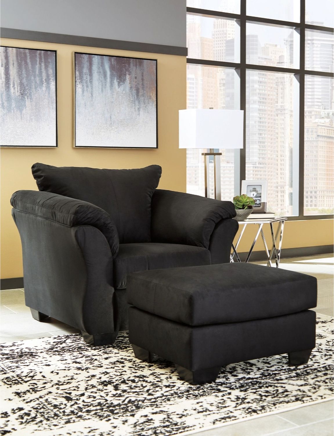 Darcy Chair and Ottoman In Black 75008U3