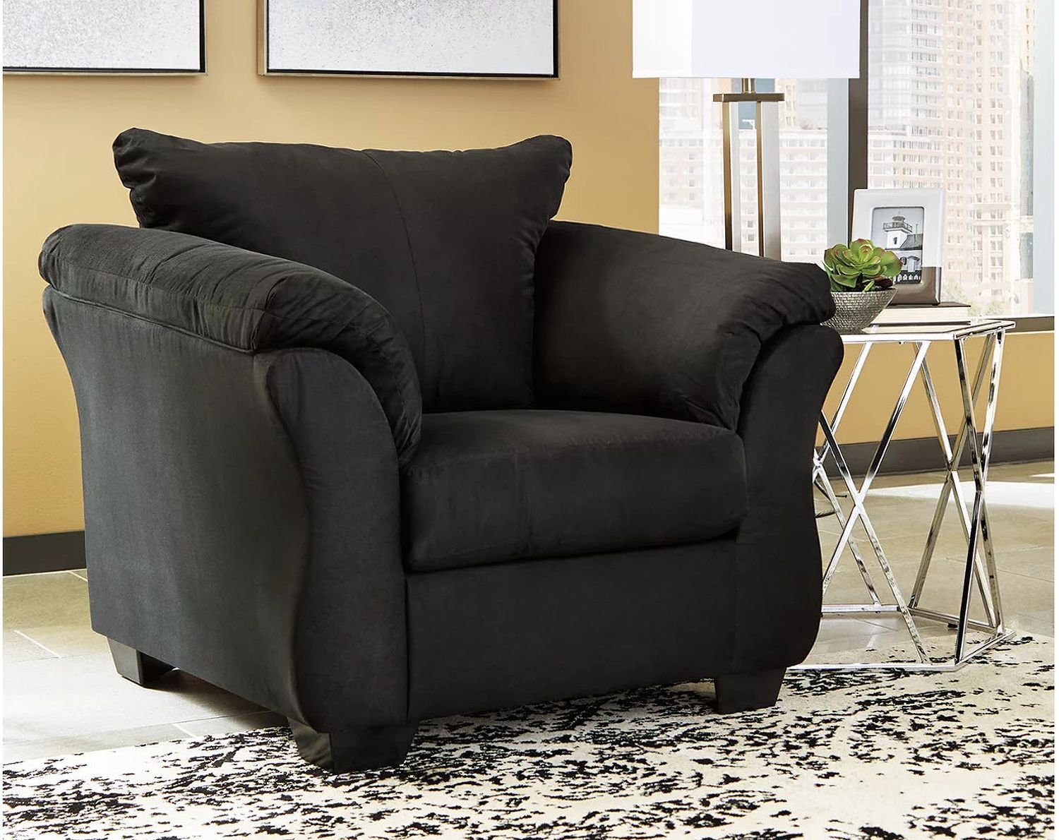 Darcy Chair and Ottoman In Black 75008U3
