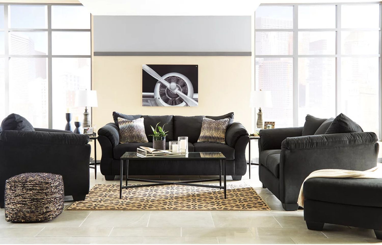 Darcy Chair and Ottoman In Black 75008U3