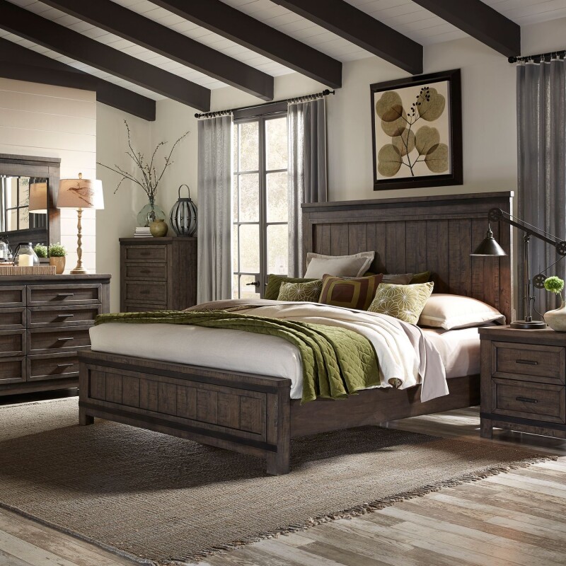 Thornwood Hills King California Panel Bed, Dresser & Mirror, Night Stand 759BRCPBDMN