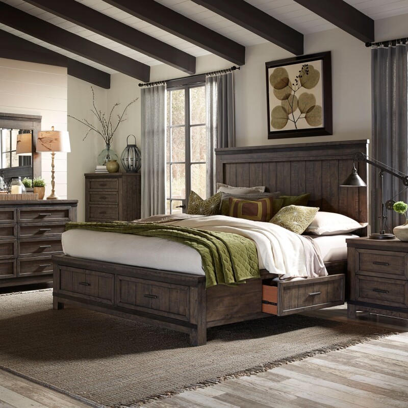 Thornwood Hills King Two Sided Storage Bed, Dresser & Mirror, Chest, Night Stand 759BRK2SDMCN