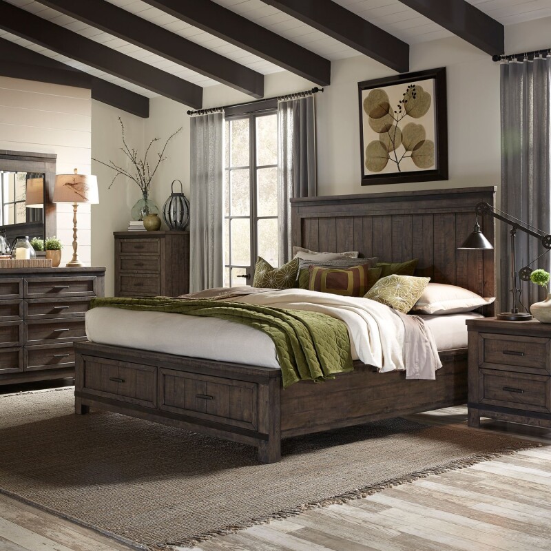 Thornwood Hills King Two Sided Storage Bed, Dresser & Mirror, Night Stand 759BRK2SDMN