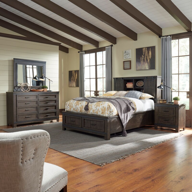 Thornwood Hills King Bookcase Bed, Dresser & Mirror, Night Stand 759BRKBBDMN