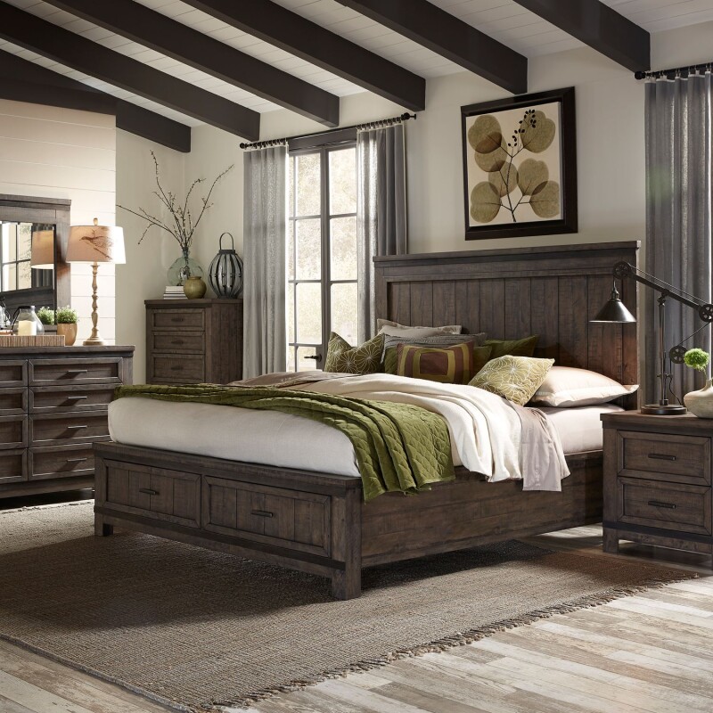 Thornwood Hills King Storage Bed, Dresser & Mirror, Chest, Night Stand 759BRKSBDMCN