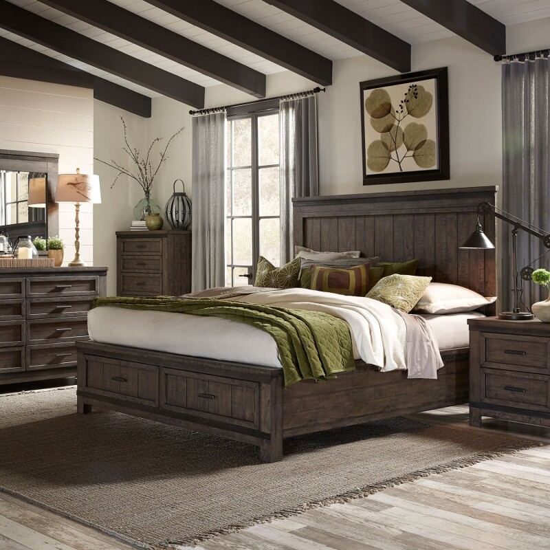 Thornwood Hills King Storage Bed, Dresser & Mirror, Night Stand 759BRKSBDMN
