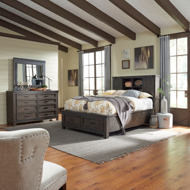 Thornwood Hills Queen Bookcase Bed, Dresser & Mirror 759BRQBBDM