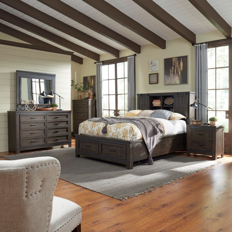 Thornwood Hills Queen Bookcase Bed, Dresser & Mirror, Chest, Night Stand 759BRQBBDMCN