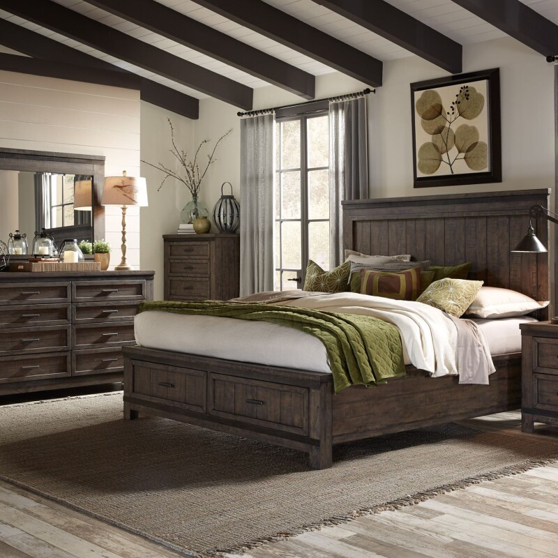 Thornwood Hills Queen Storage Bed, Dresser & Mirror, Chest 759BRQSBDMC