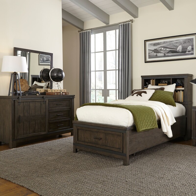 Thornwood Hills Twin Bookcase Bed, Dresser & Mirror 759YBRTBBDM