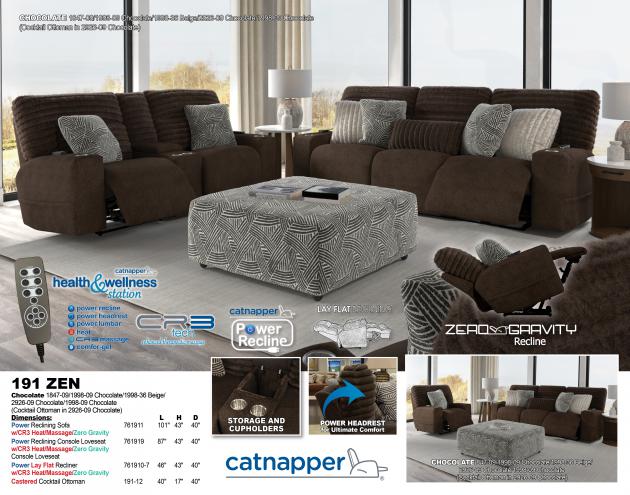 Zen 191 Power Recl Sofa w/CR3 Heat/Massage/Zero Gravity 761911