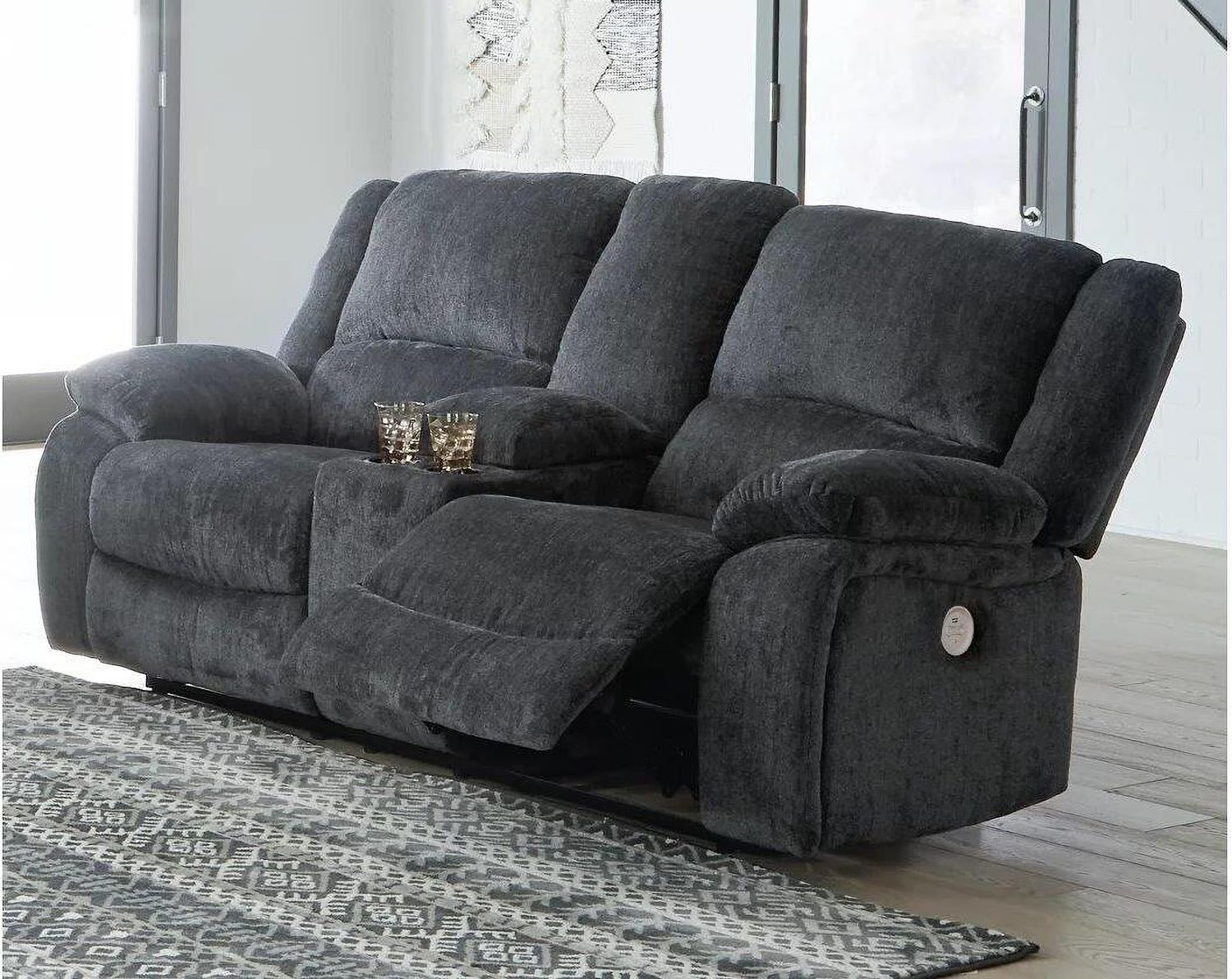 Draycoll Double Power Reclining Loveseat With Console In Slate 7650496