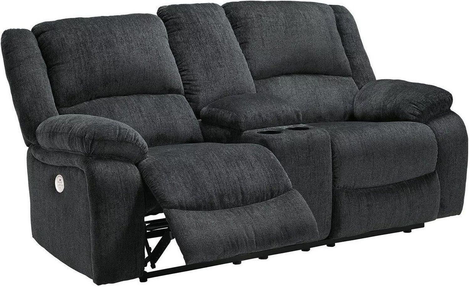Draycoll Double Power Reclining Loveseat With Console In Slate 7650496
