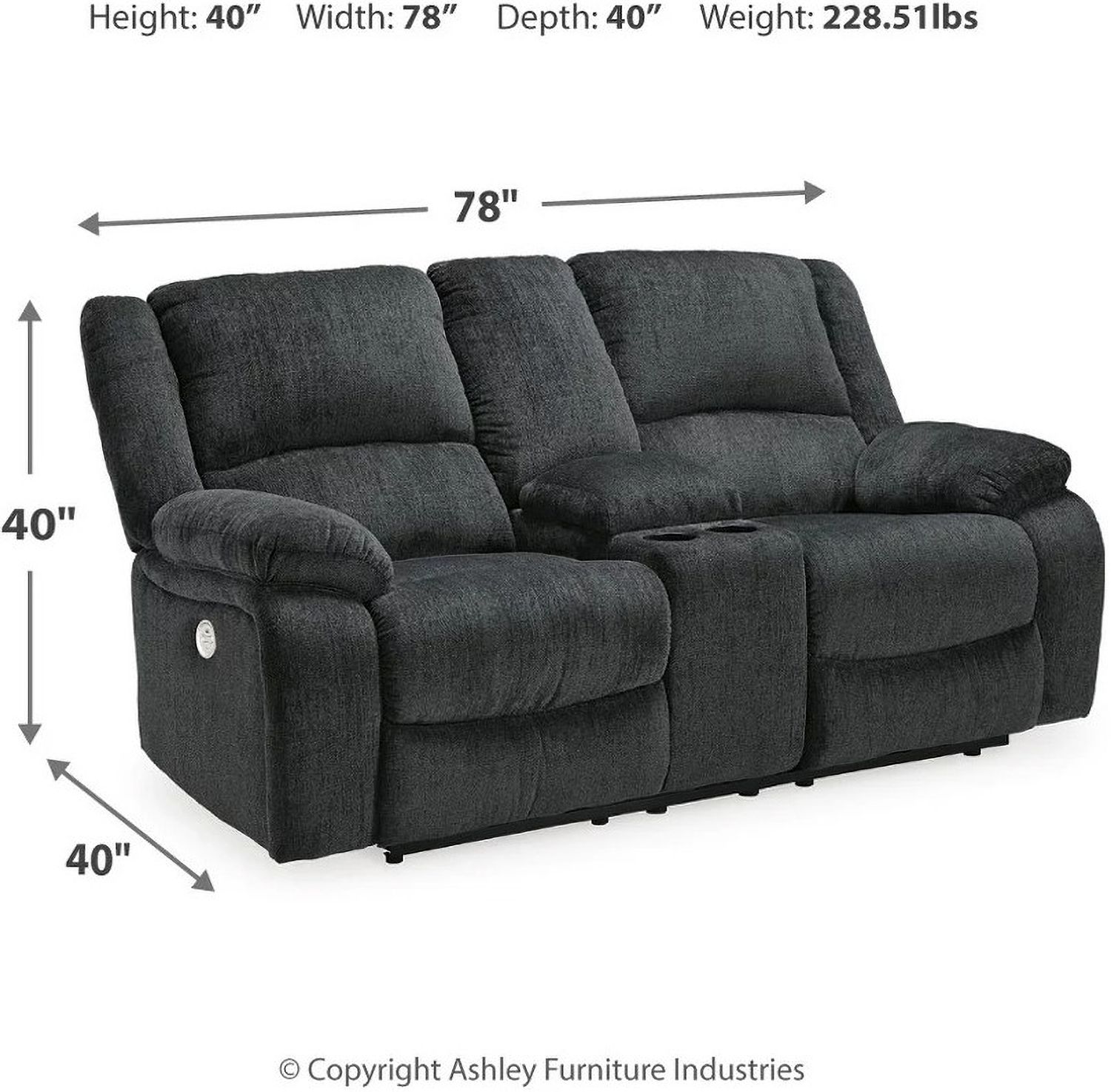 Draycoll Double Power Reclining Loveseat With Console In Slate 7650496