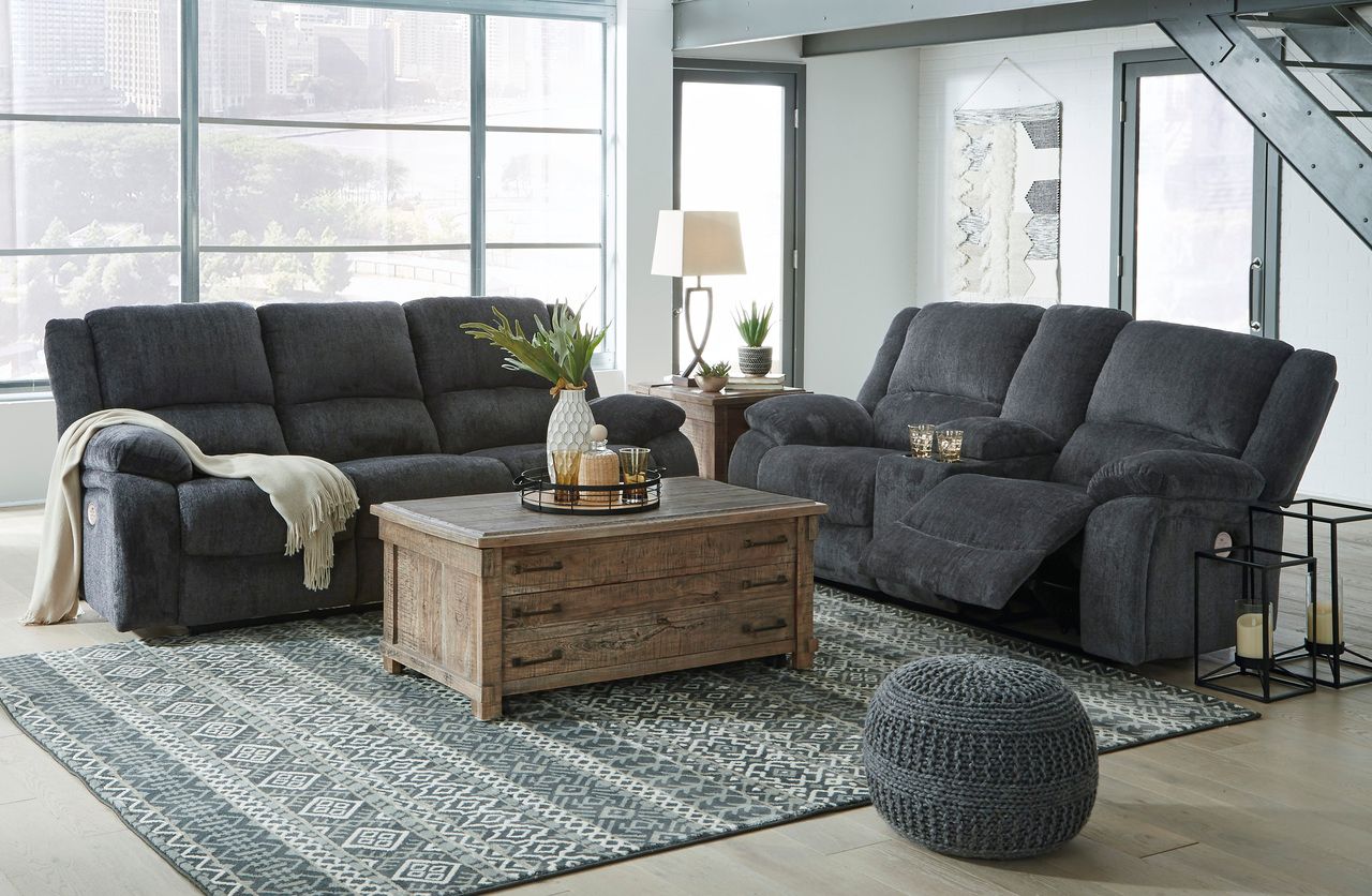 Draycoll Power Reclining Living Room Set In Slate 76504U2