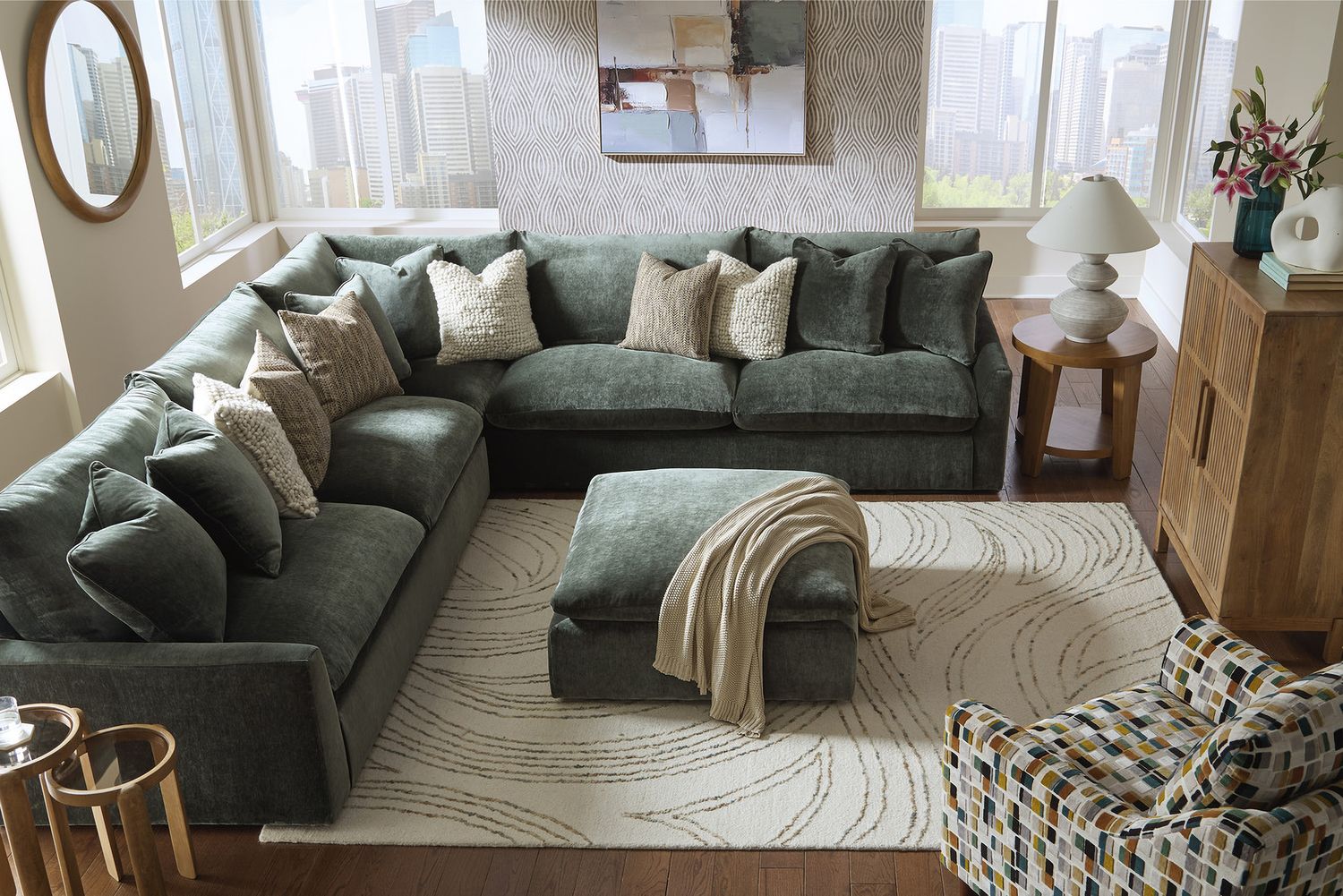 Carriage View Oversized Accent Ottoman In Jade 7800108