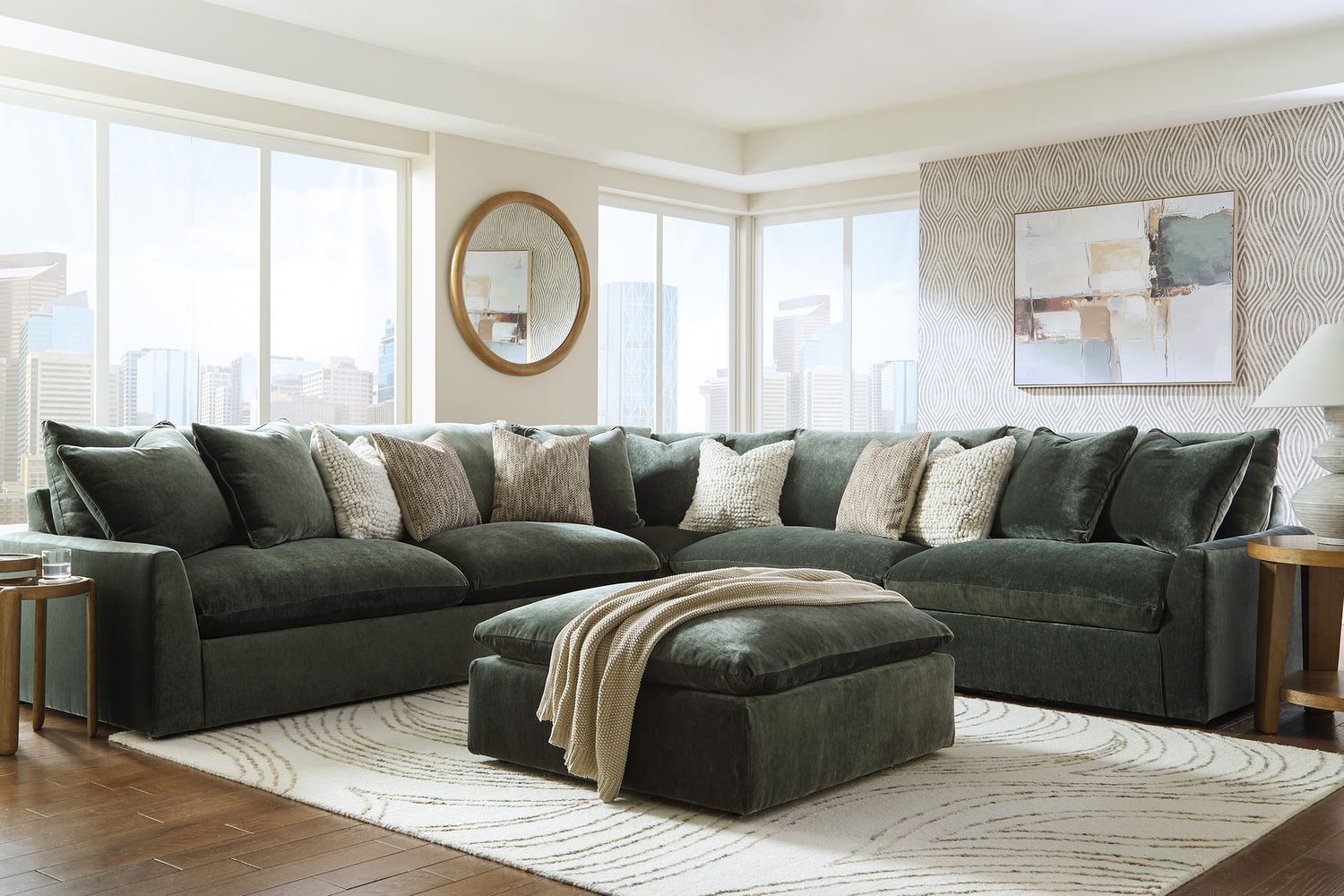 Carriage View Oversized Accent Ottoman In Jade 7800108
