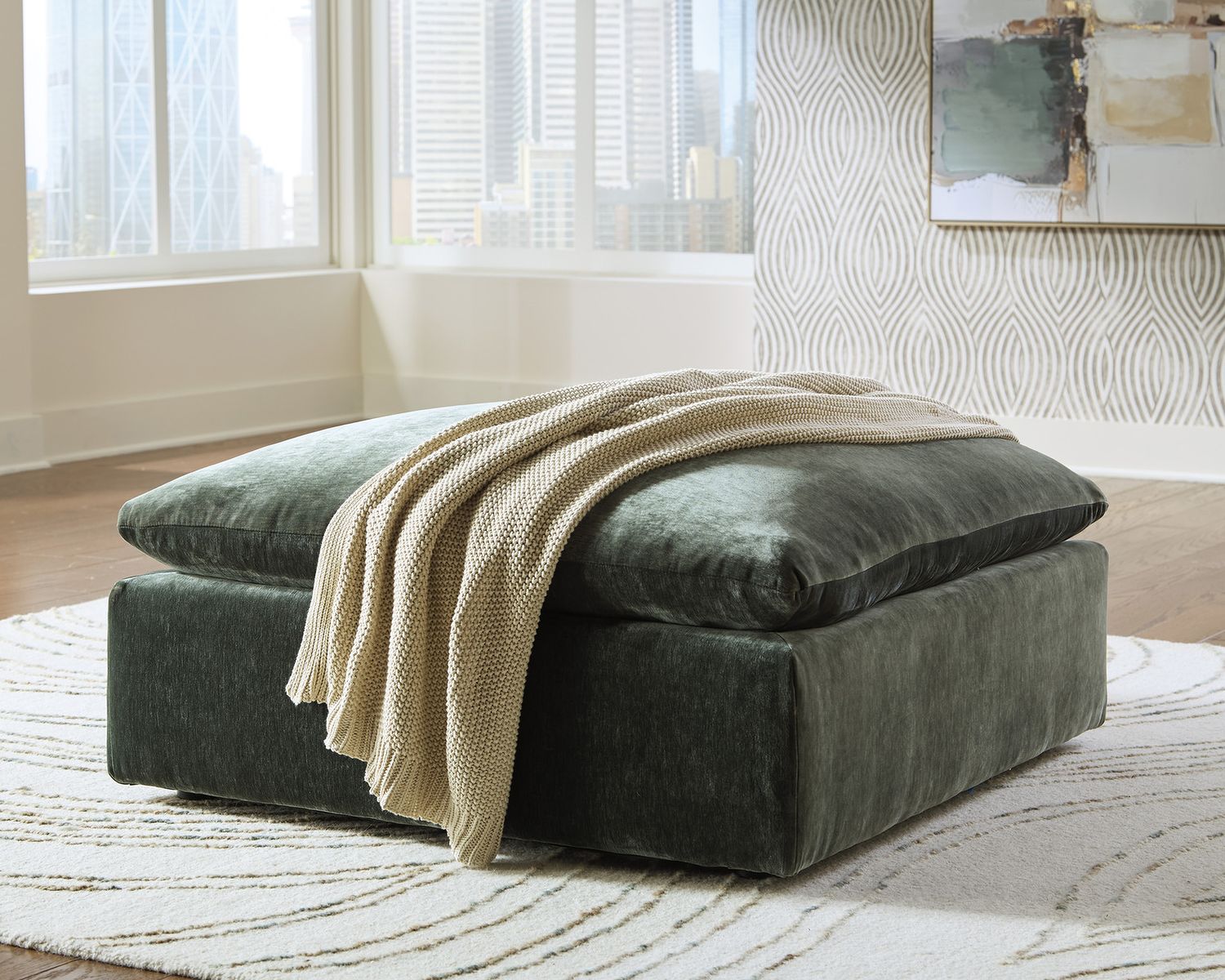 Carriage View Oversized Accent Ottoman In Jade 7800108