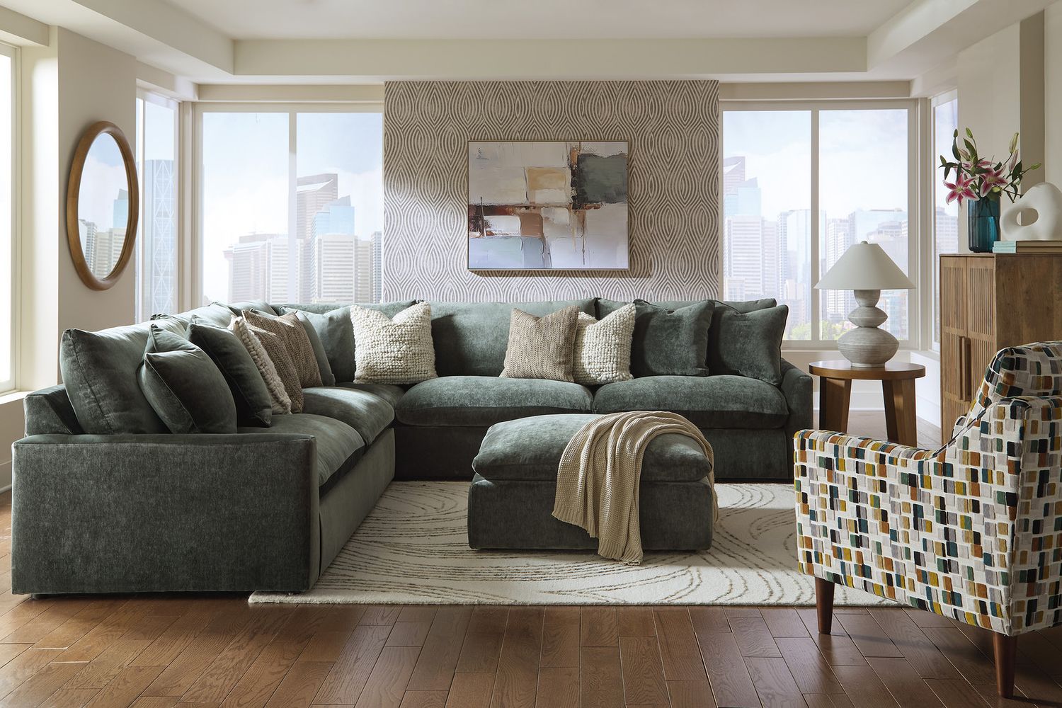 Carriage View Oversized Accent Ottoman In Jade 7800108