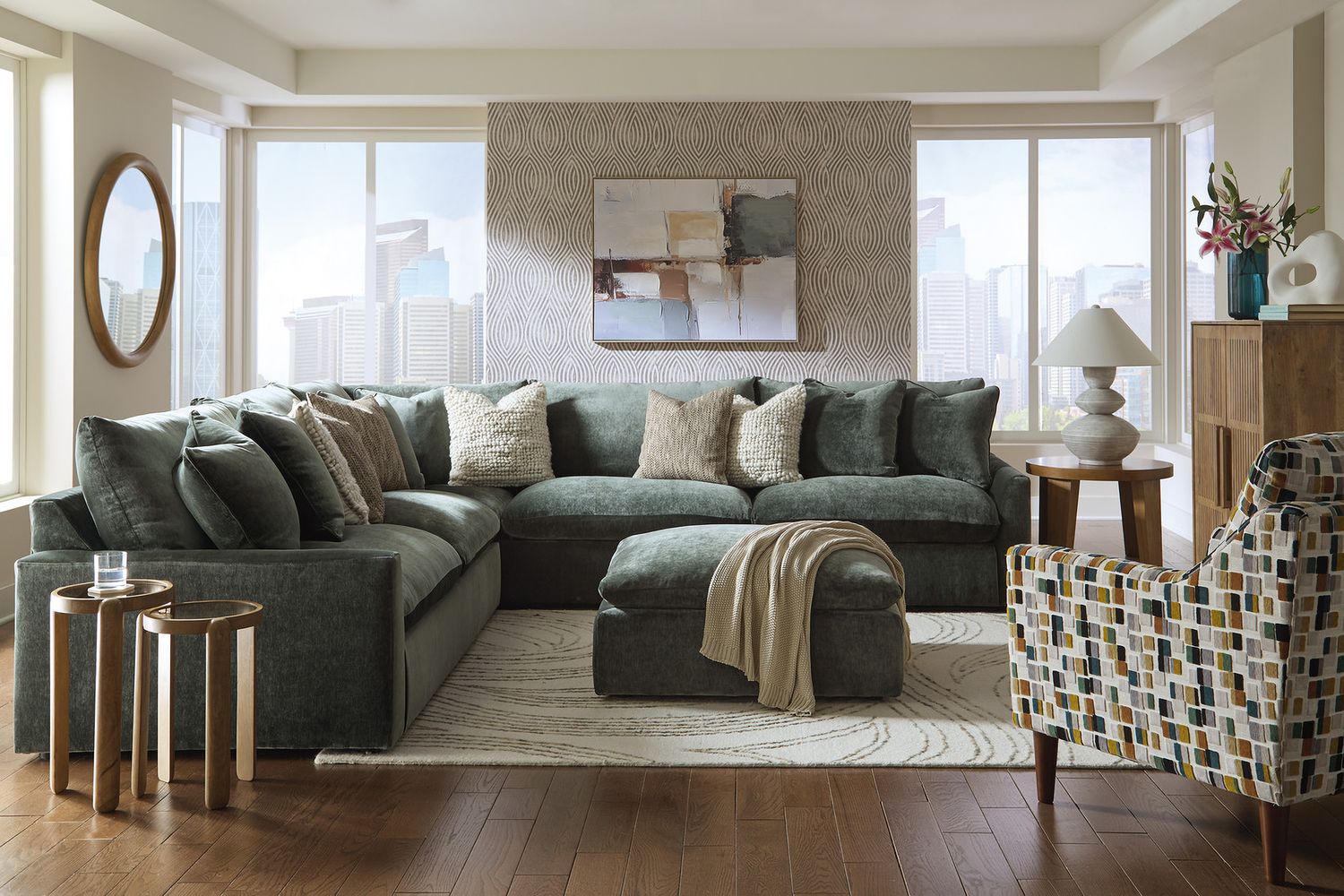 Carriage View Oversized Accent Ottoman In Jade 7800108