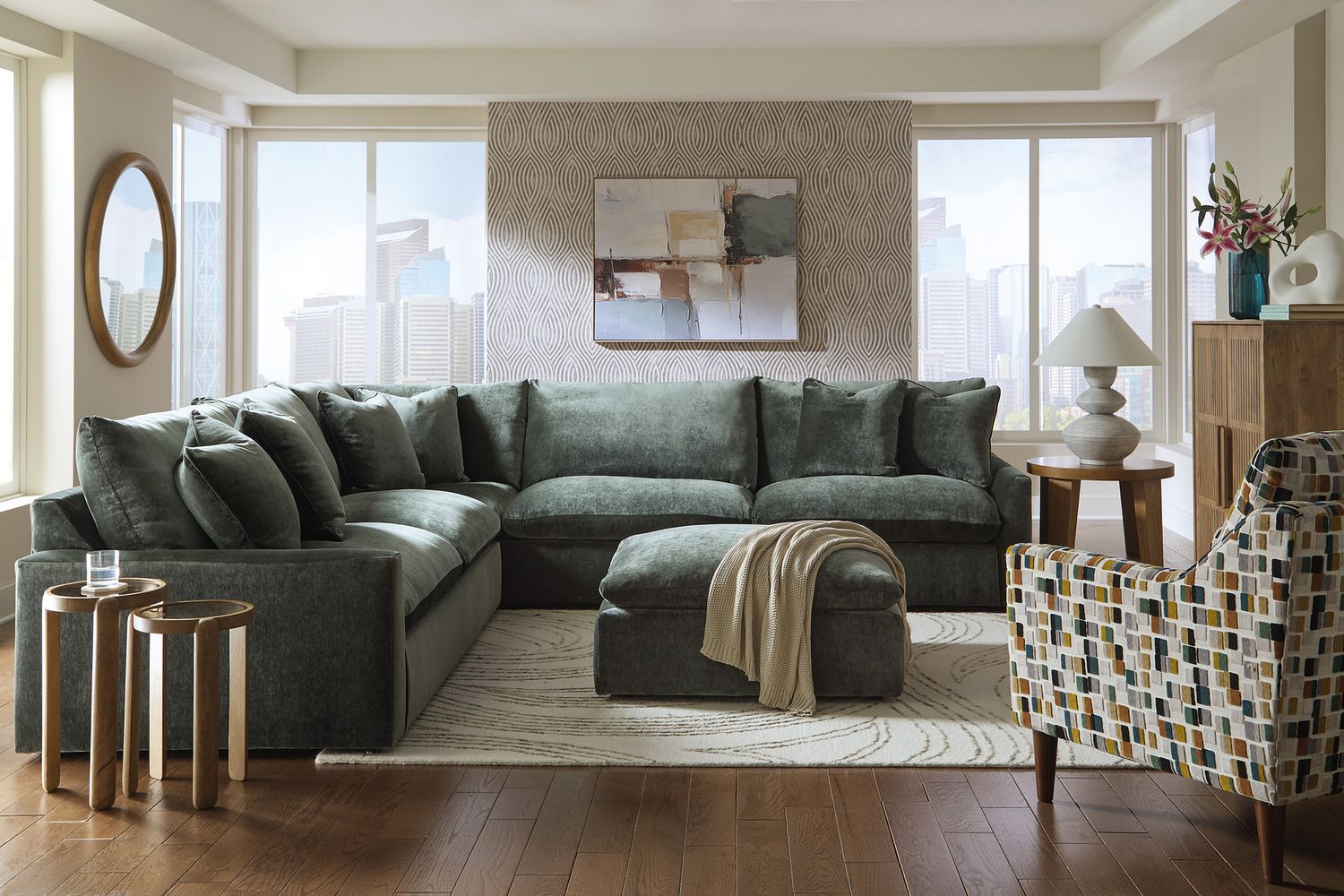 Carriage View Oversized Accent Ottoman In Jade 7800108