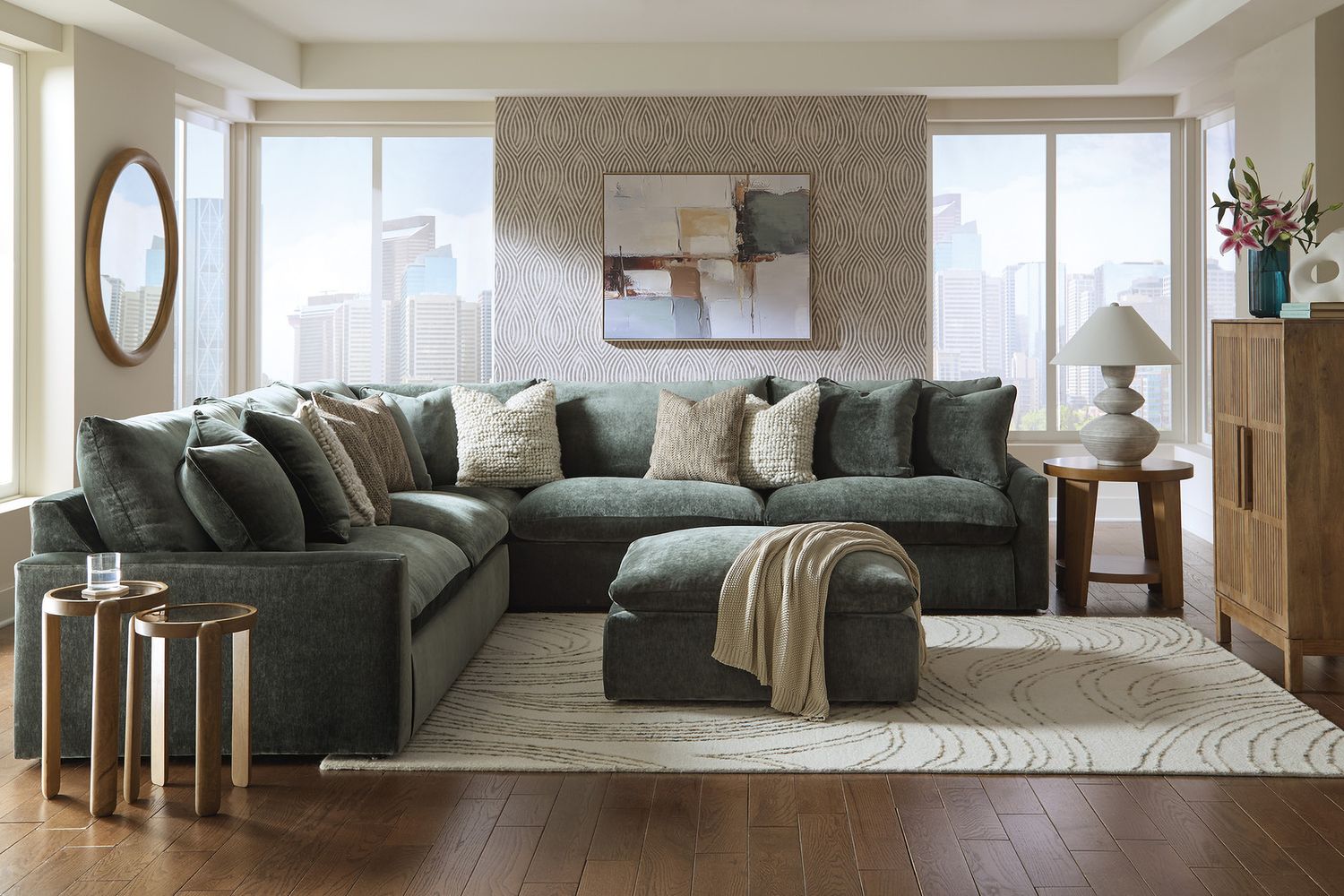 Carriage View Oversized Accent Ottoman In Jade 7800108