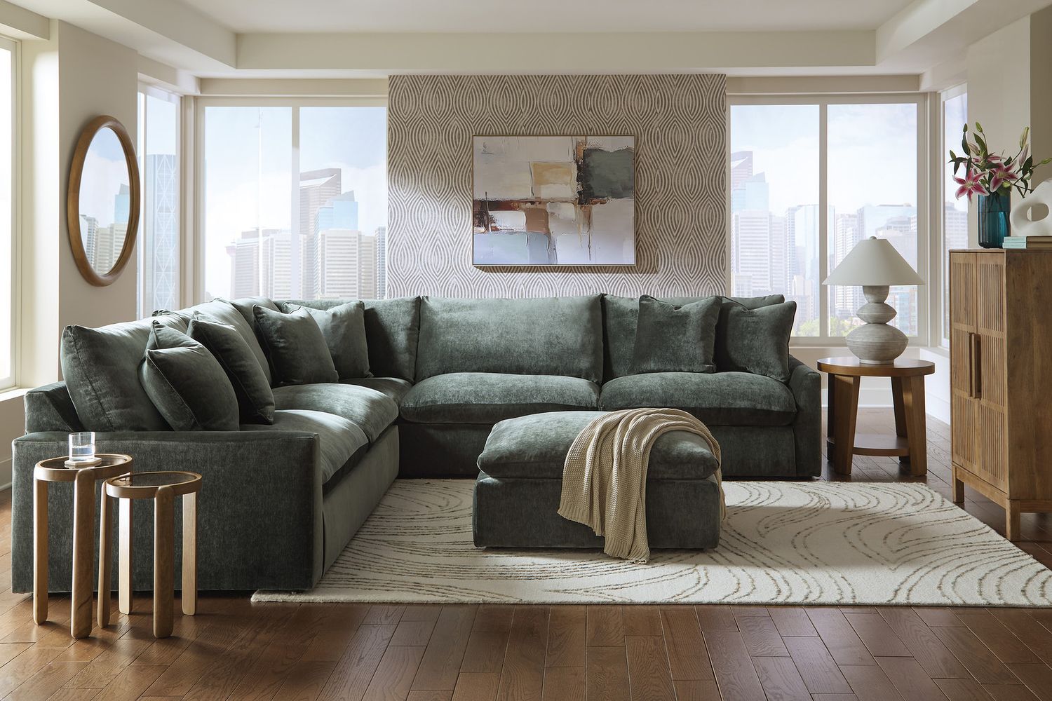 Carriage View Oversized Accent Ottoman In Jade 7800108