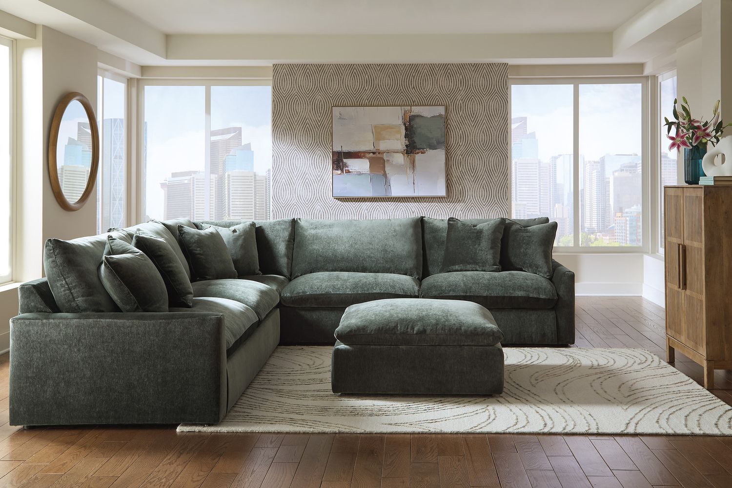 Carriage View Oversized Accent Ottoman In Jade 7800108